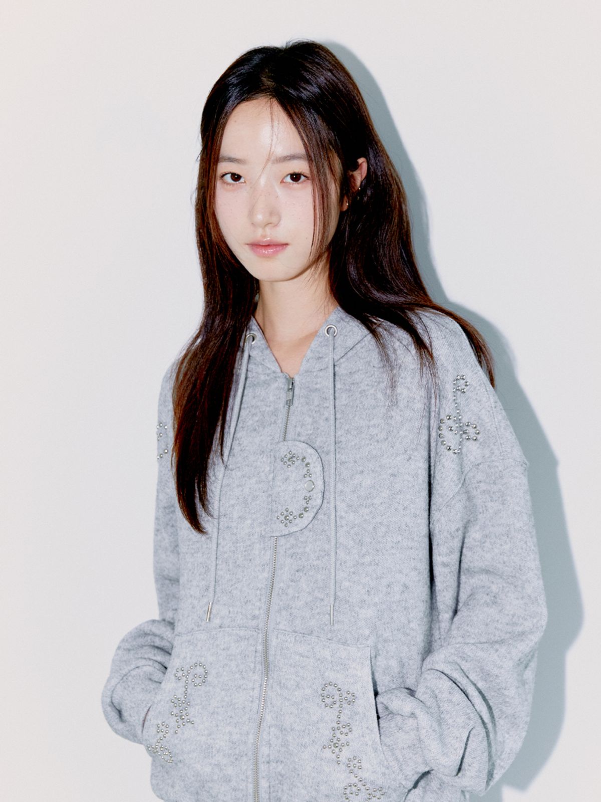 오피쉬(OAFISH) STUDDED TWO-WAY HOODIE ZIP UP, MELANGE