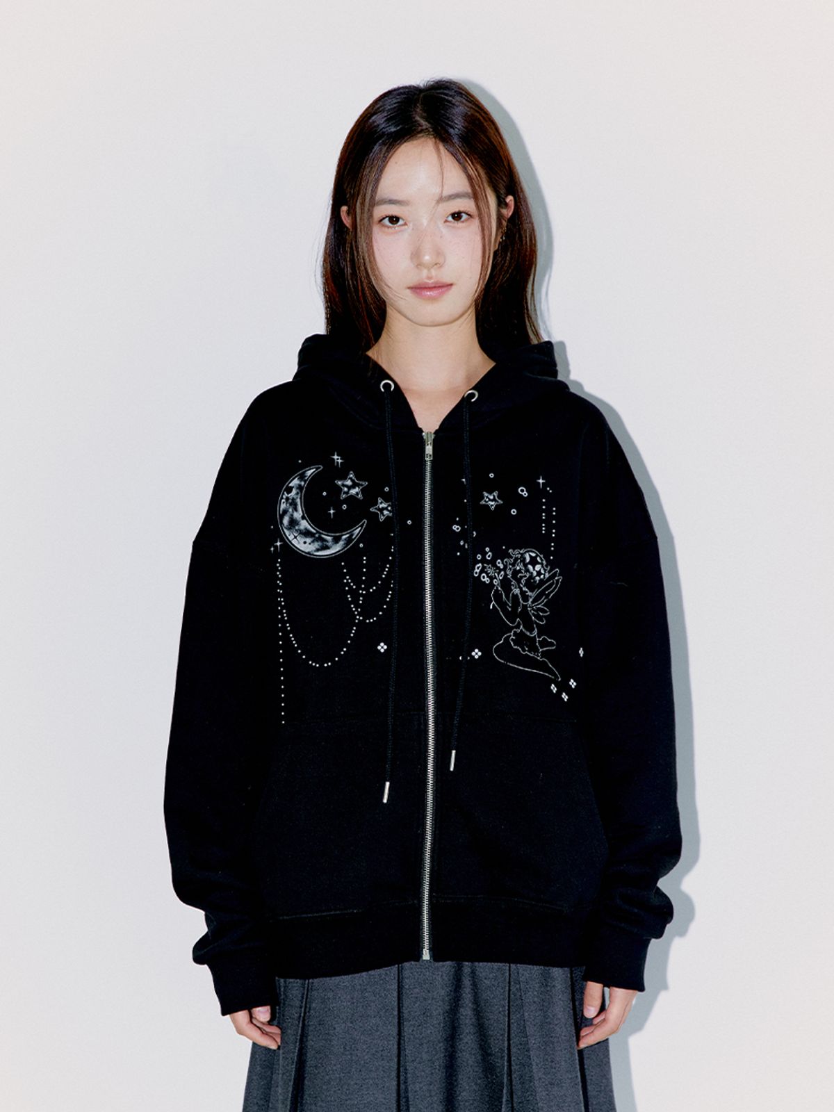 오피쉬(OAFISH) MOONLIGHT WISH HOODIE ZIP UP BLACK