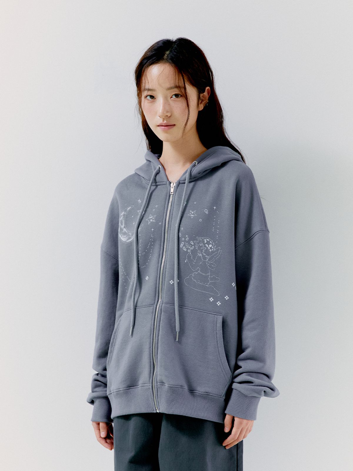 오피쉬(OAFISH) MOONLIGHT WISH HOODIE ZIP UP BLUE GRAY
