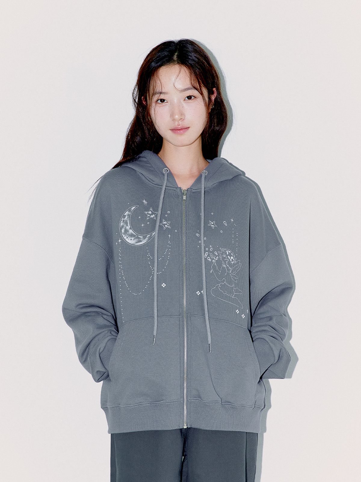 오피쉬(OAFISH) MOONLIGHT WISH HOODIE ZIP UP BLUE GRAY