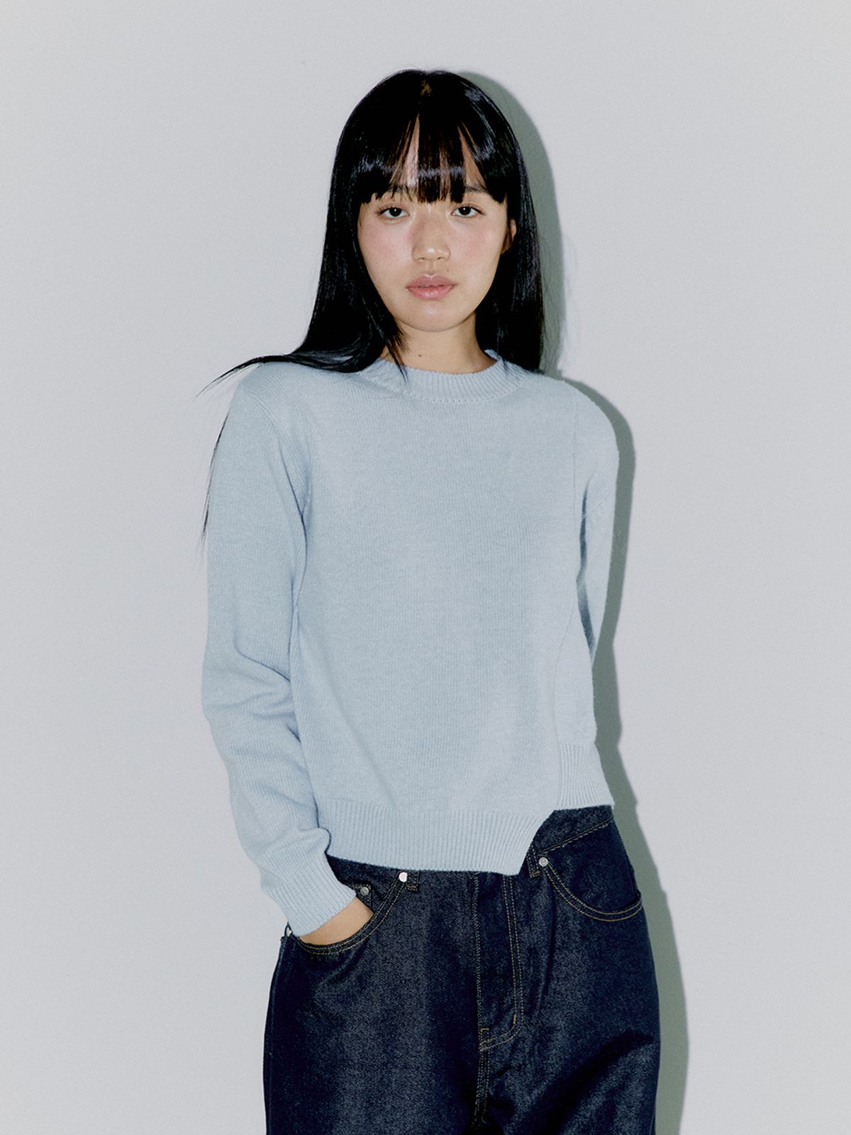 오피쉬(OAFISH) DIAGONAL CUTTING KNIT, SKY BLUE