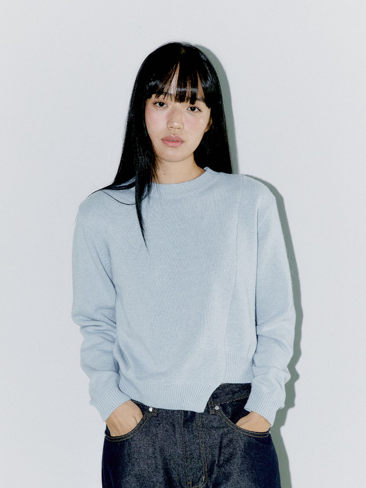 오피쉬(OAFISH) DIAGONAL CUTTING KNIT, SKY BLUE