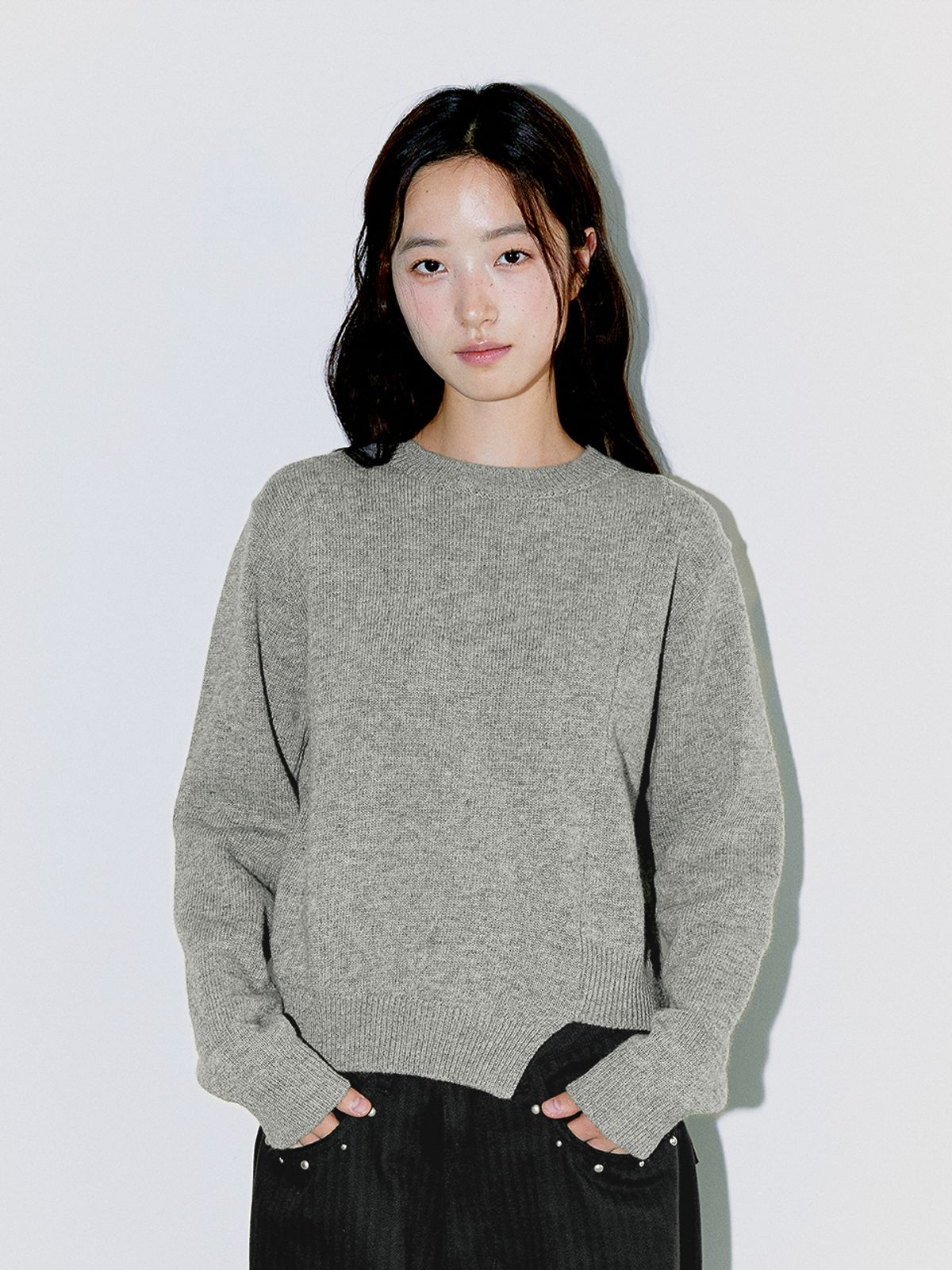 오피쉬(OAFISH) DIAGONAL CUTTING KNIT, GRAY