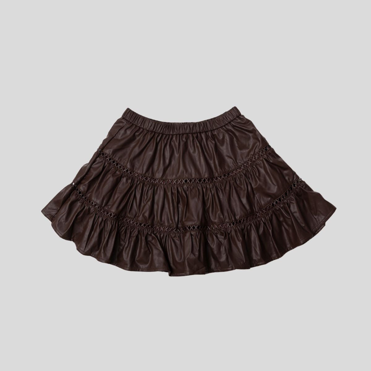 던드롭(DUNDROP) DD_Leather shirring banding skirt_BROWN