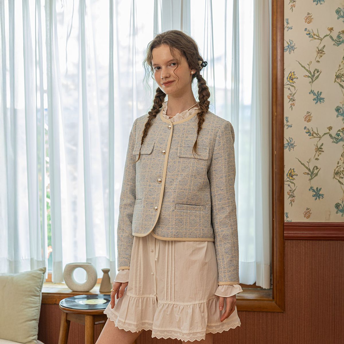 던드롭(DUNDROP) DD_Elegant tweed jacket_BLUE