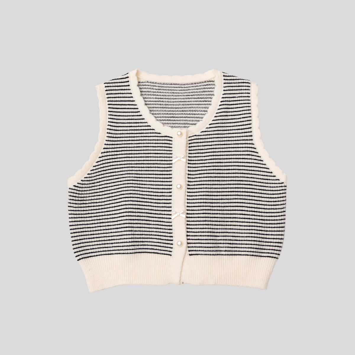 던드롭(DUNDROP) DD_Stripe pearl button knit vest_2color