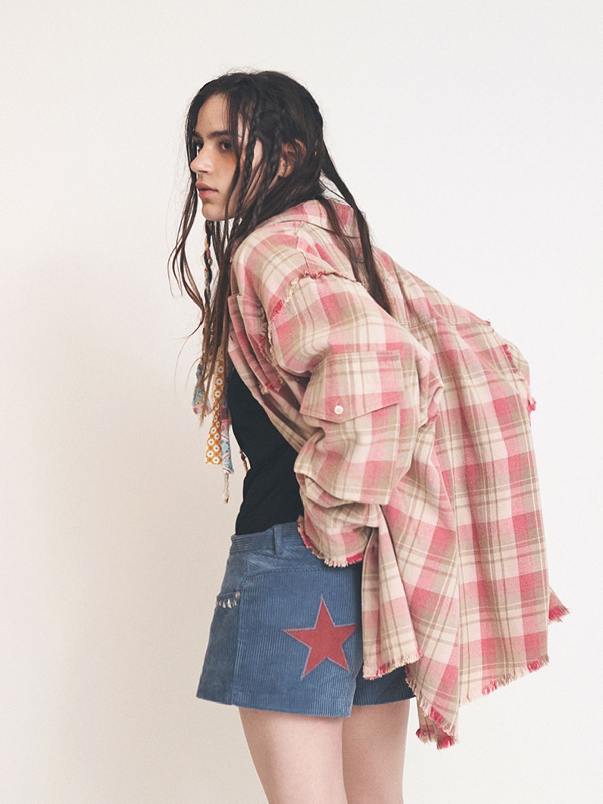 에즈이프 캘리(ASIF CALIE) RAW EDGE CARGO CHECK SHIRT PINK