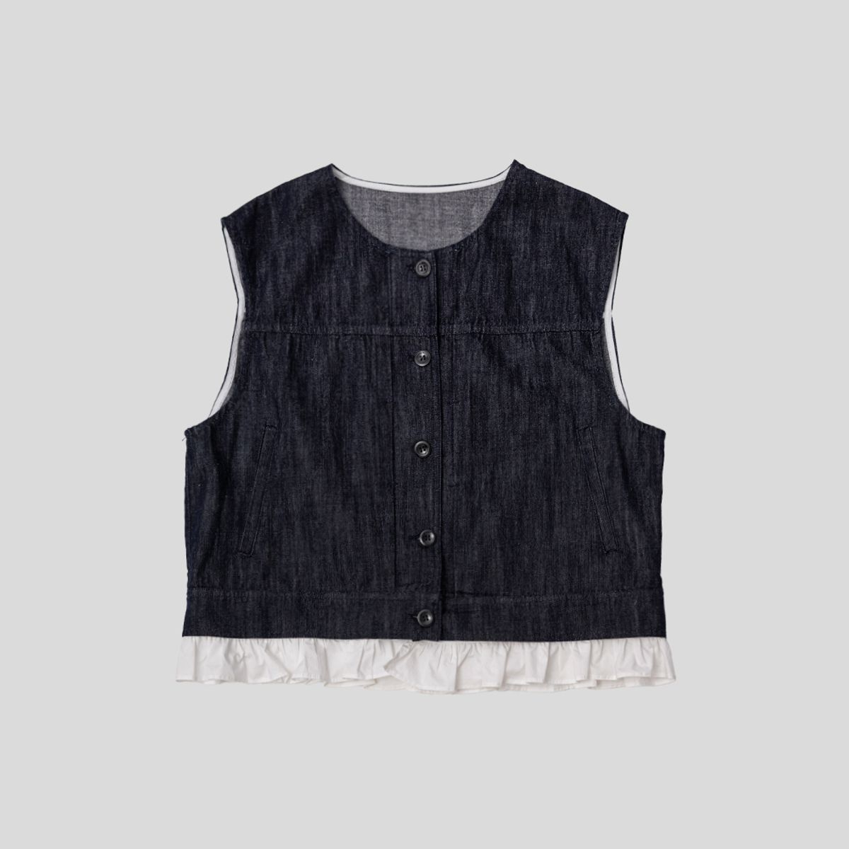 던드롭(DUNDROP) DD_Denim button layered vest_BLUE