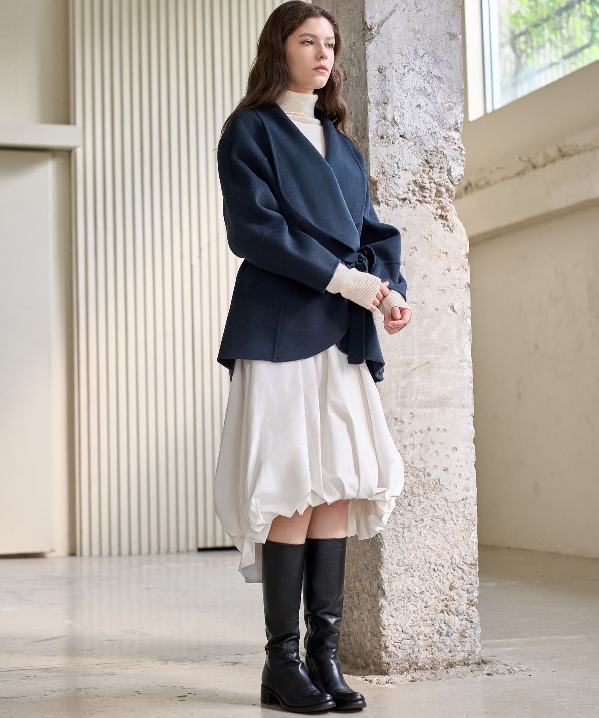 미테(MITTE) SHAWL COLLAR HANDMADE HALF COAT_DEEP GREEN