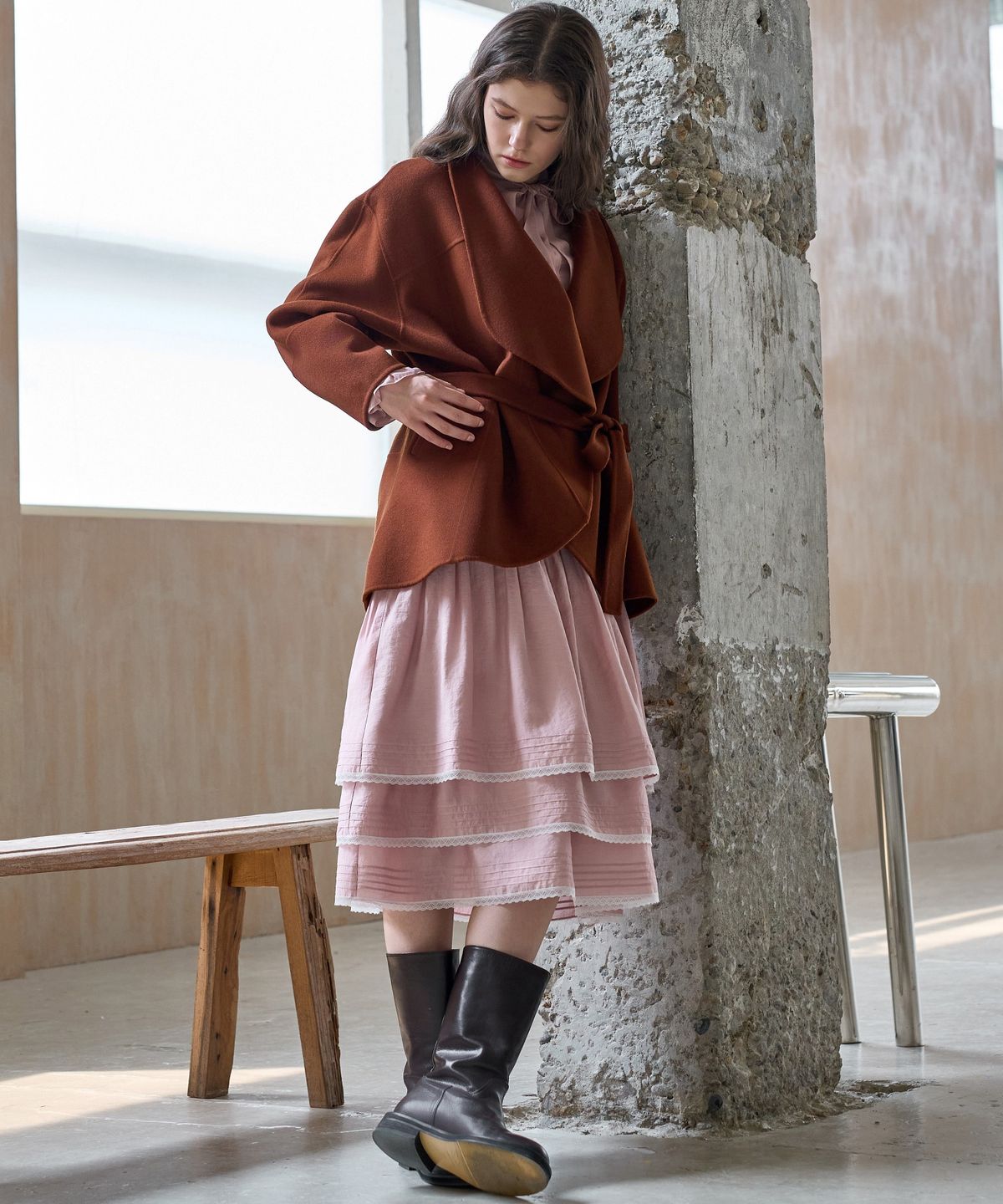 미테(MITTE) SHAWL COLLAR HANDMADE HALF COAT_BROWN