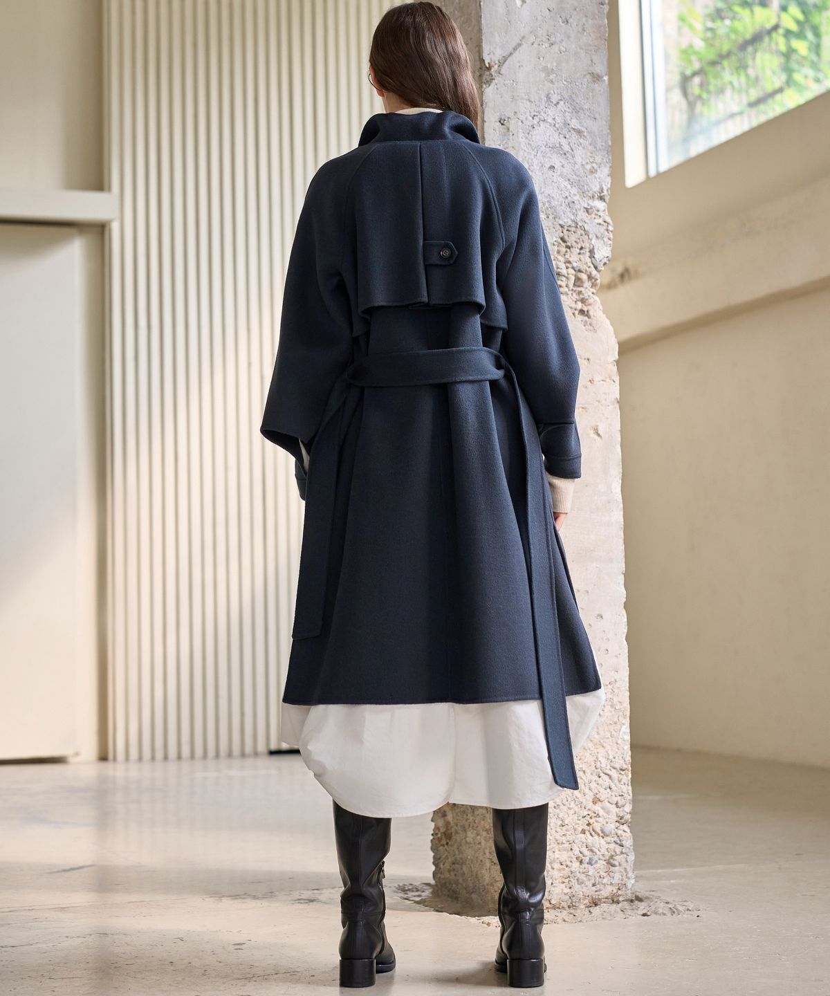 미테(MITTE) HIGH-NECK DOUBLE HAND MADE COAT_BLUESH GREEN