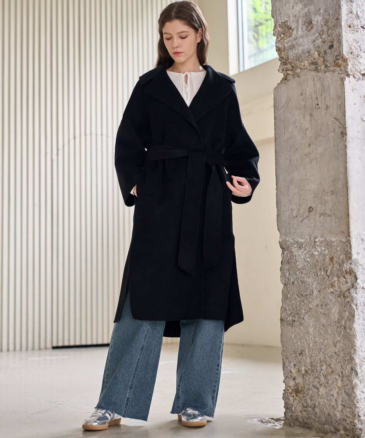 미테(MITTE) BELTED OVER FIT HANDMADE OPEN COAT_BLACK