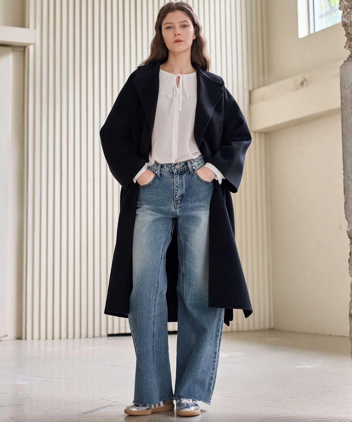 미테(MITTE) BELTED OVER FIT HANDMADE OPEN COAT_BLACK