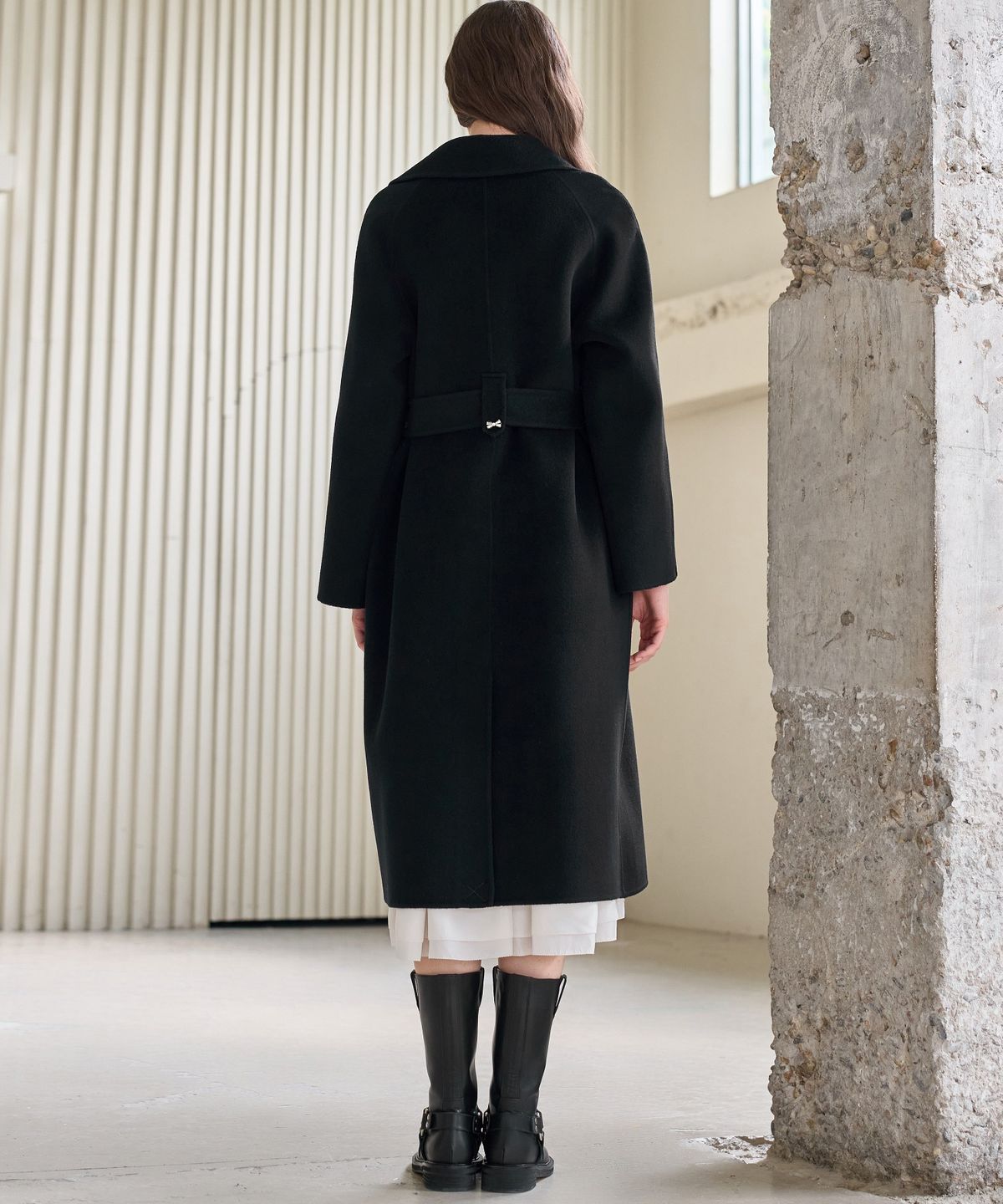 미테(MITTE) BELTED HANDMADE OPEN COAT_BLACK