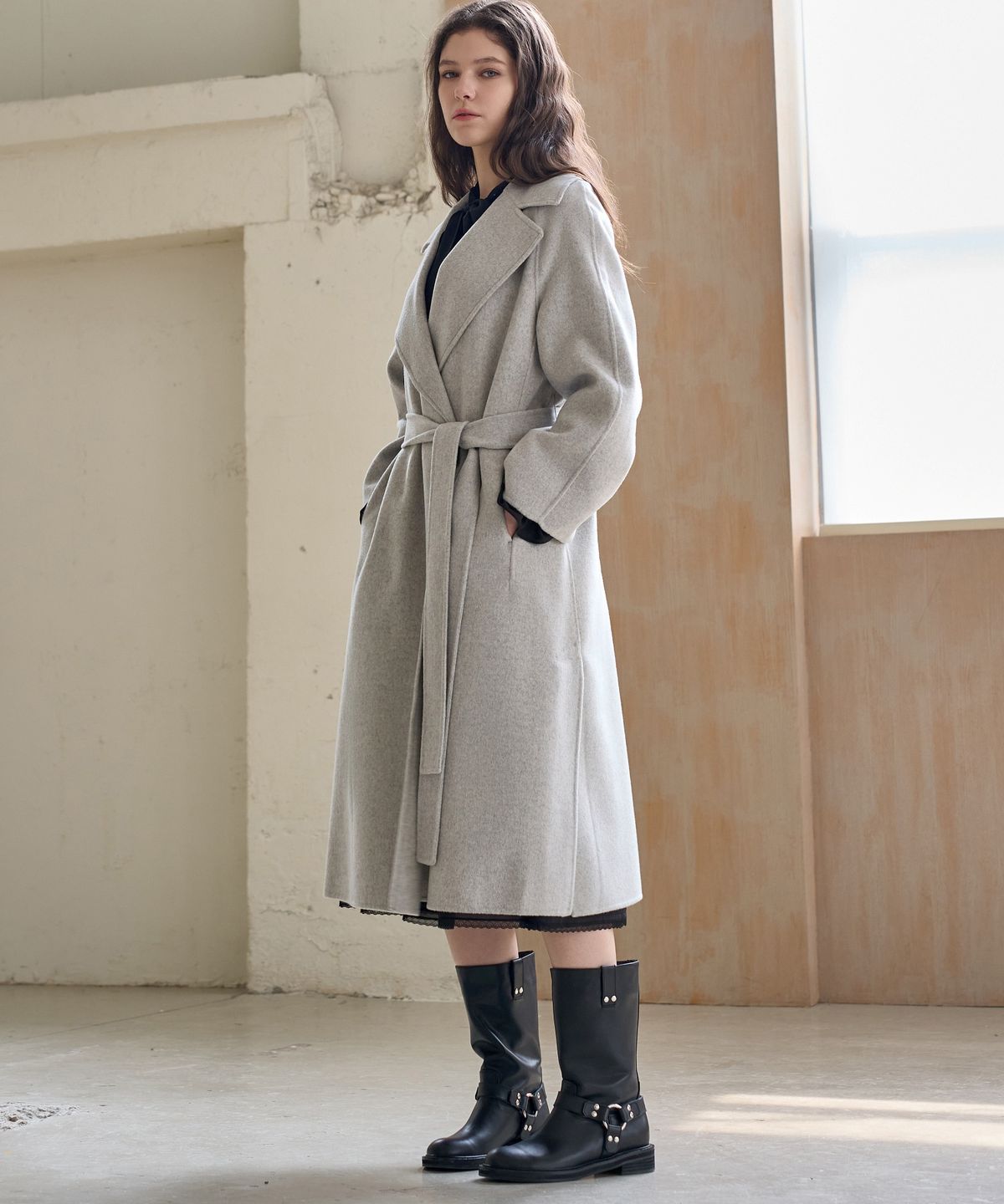 미테(MITTE) BELTED HANDMADE OPEN COAT_GREY