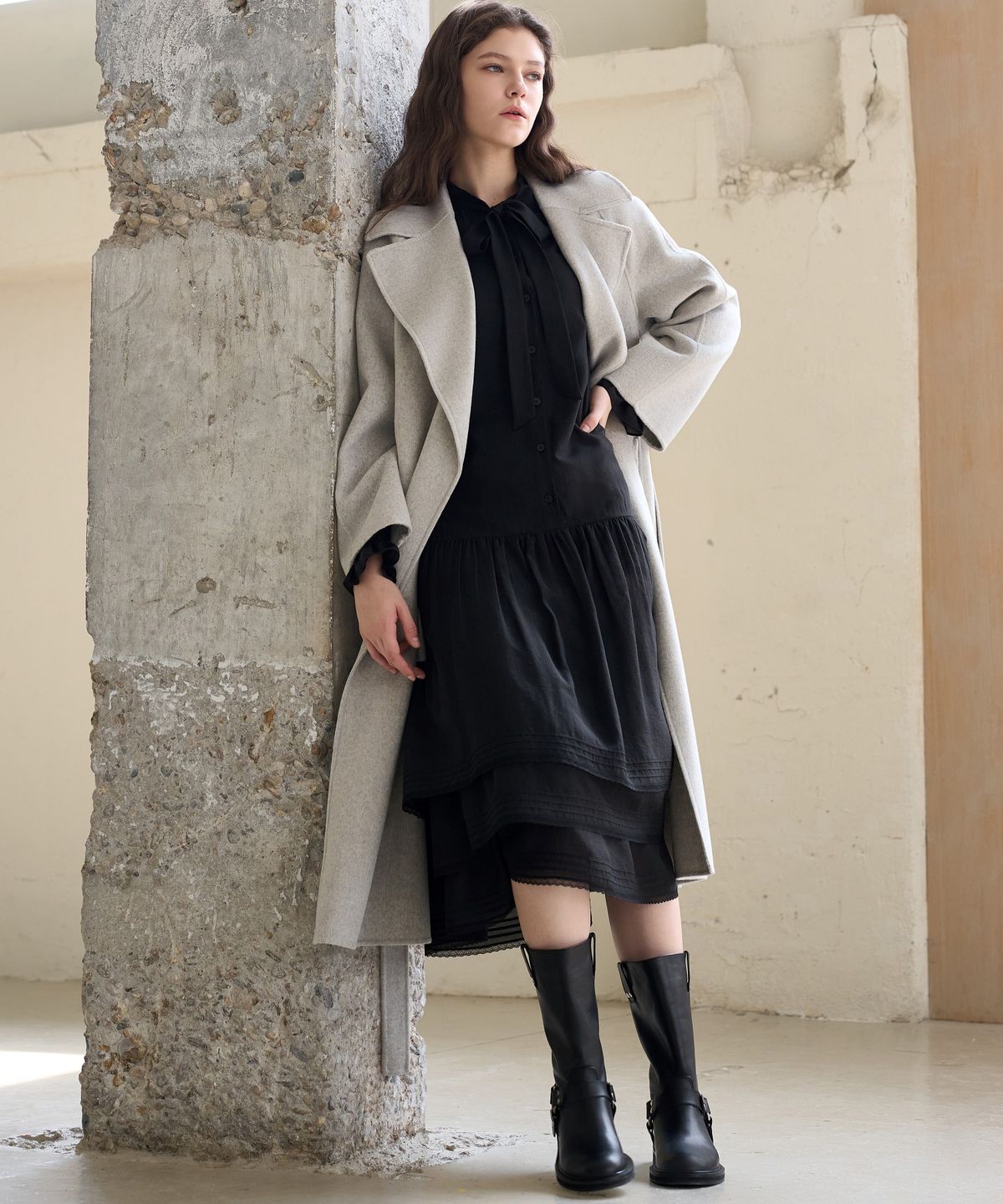 미테(MITTE) BELTED HANDMADE OPEN COAT_GREY