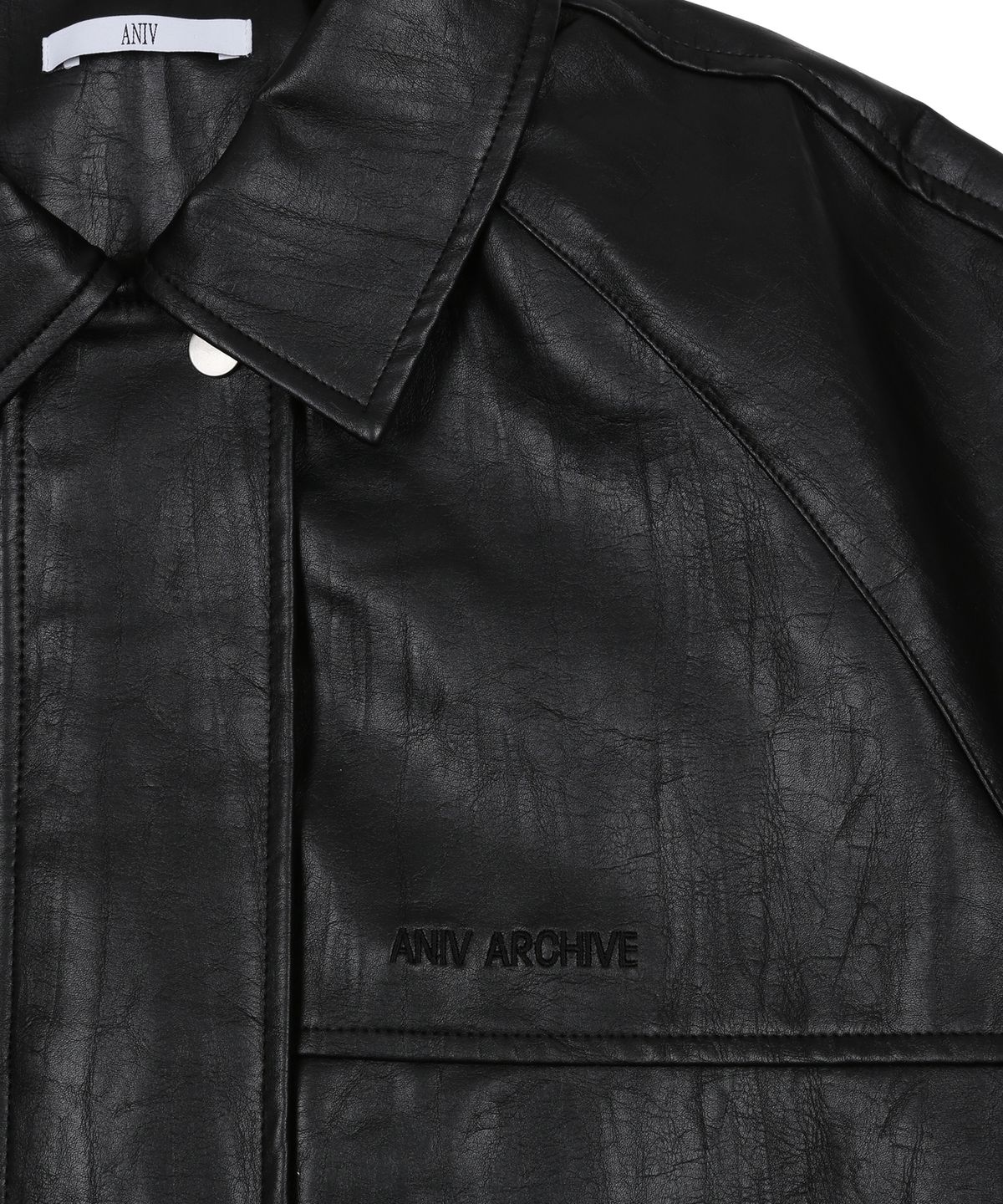 어니브(ANIV) EMBO WAPPEN LEATHER JACKET BLACK