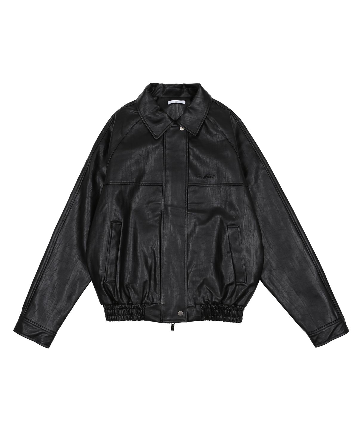 어니브(ANIV) EMBO WAPPEN LEATHER JACKET BLACK