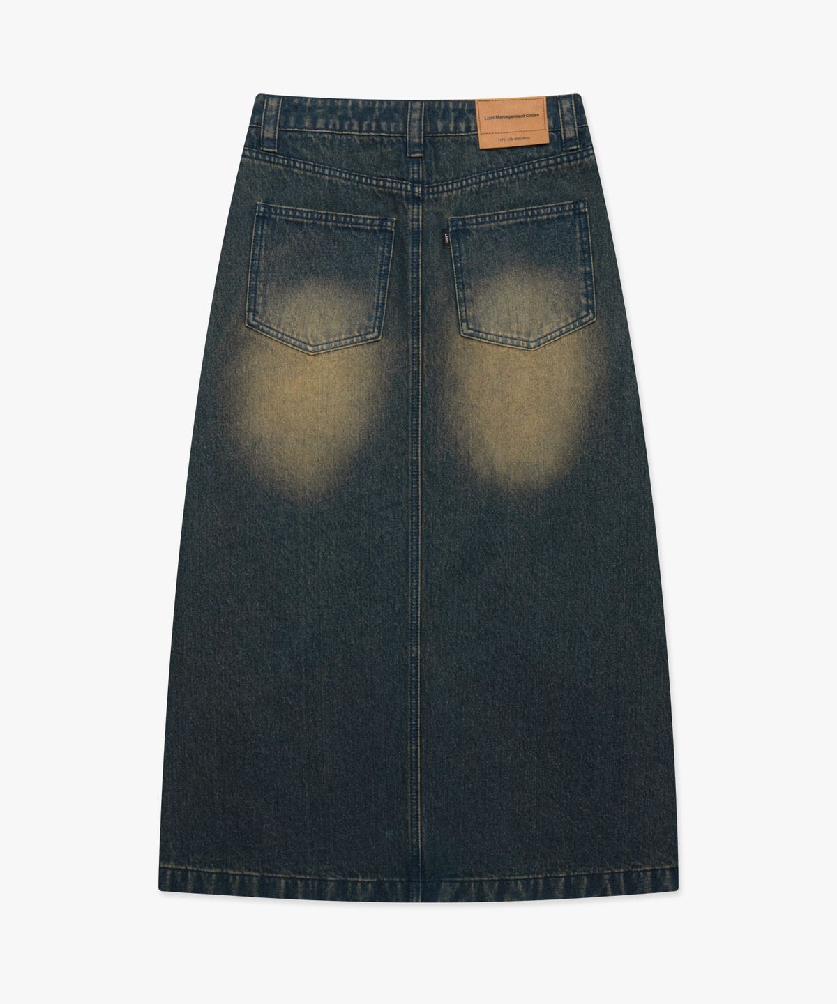 엘엠씨(LMC) WM CURVED RAW EDGE DENIM MAXI SKIRT blue