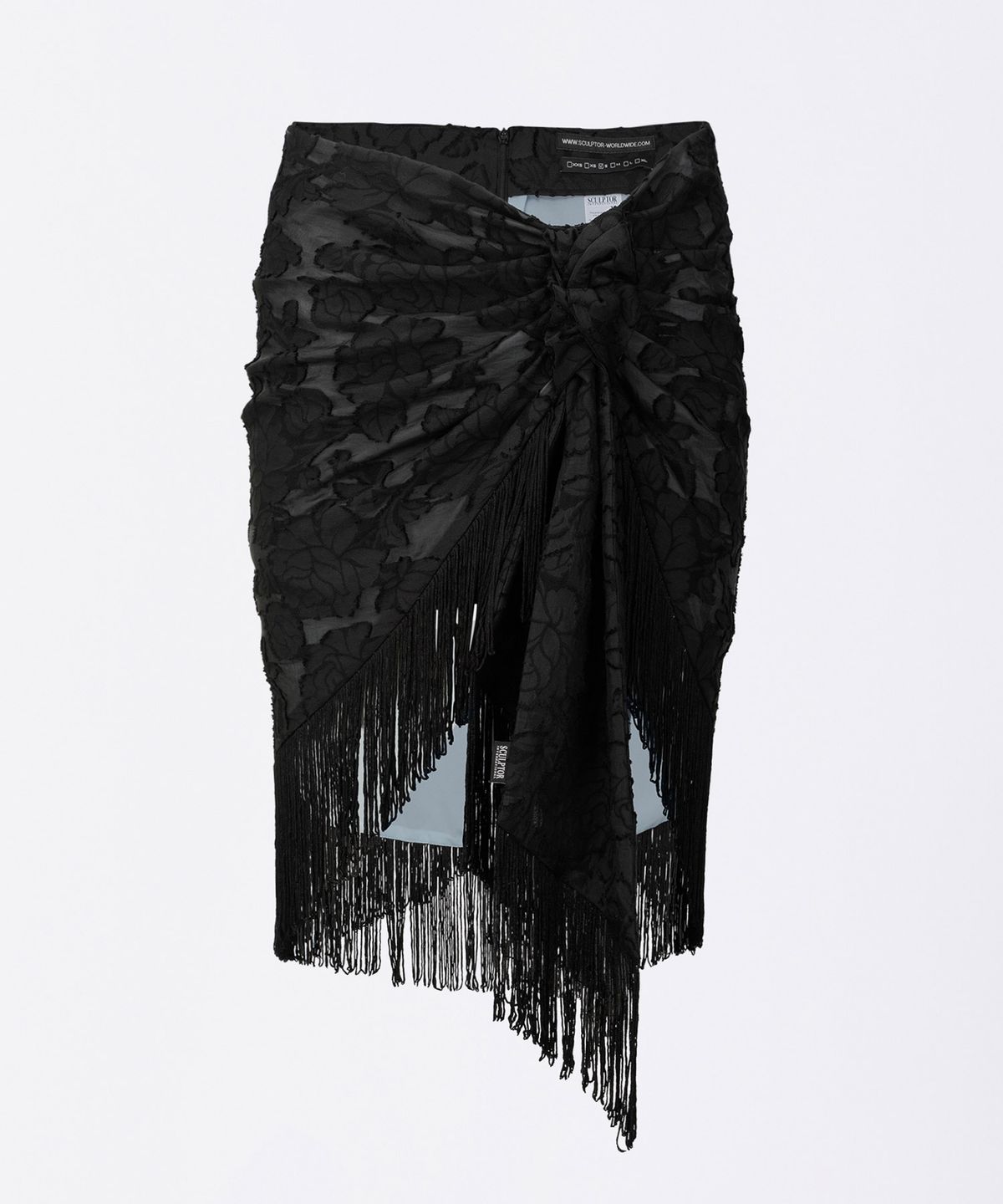스컬프터(SCULPTOR) Fringe Tie Skirt Black/Ice Blue