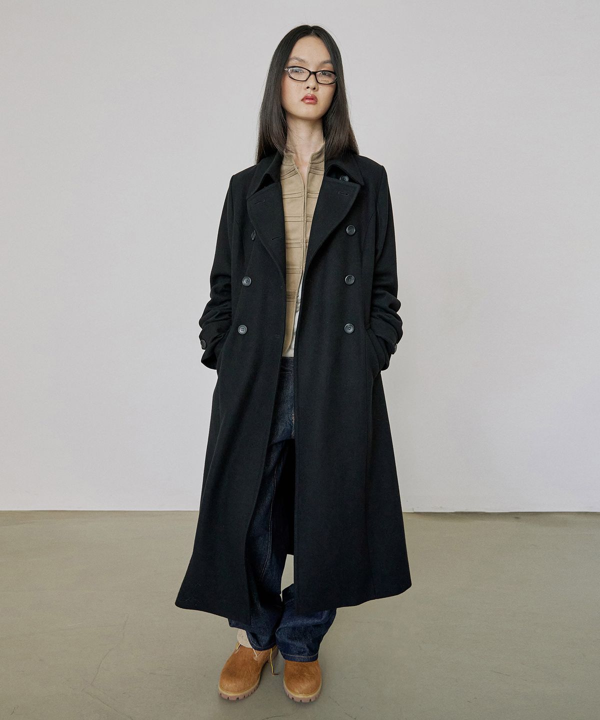 스컬프터(SCULPTOR) Tailored Wool Long Coat Black