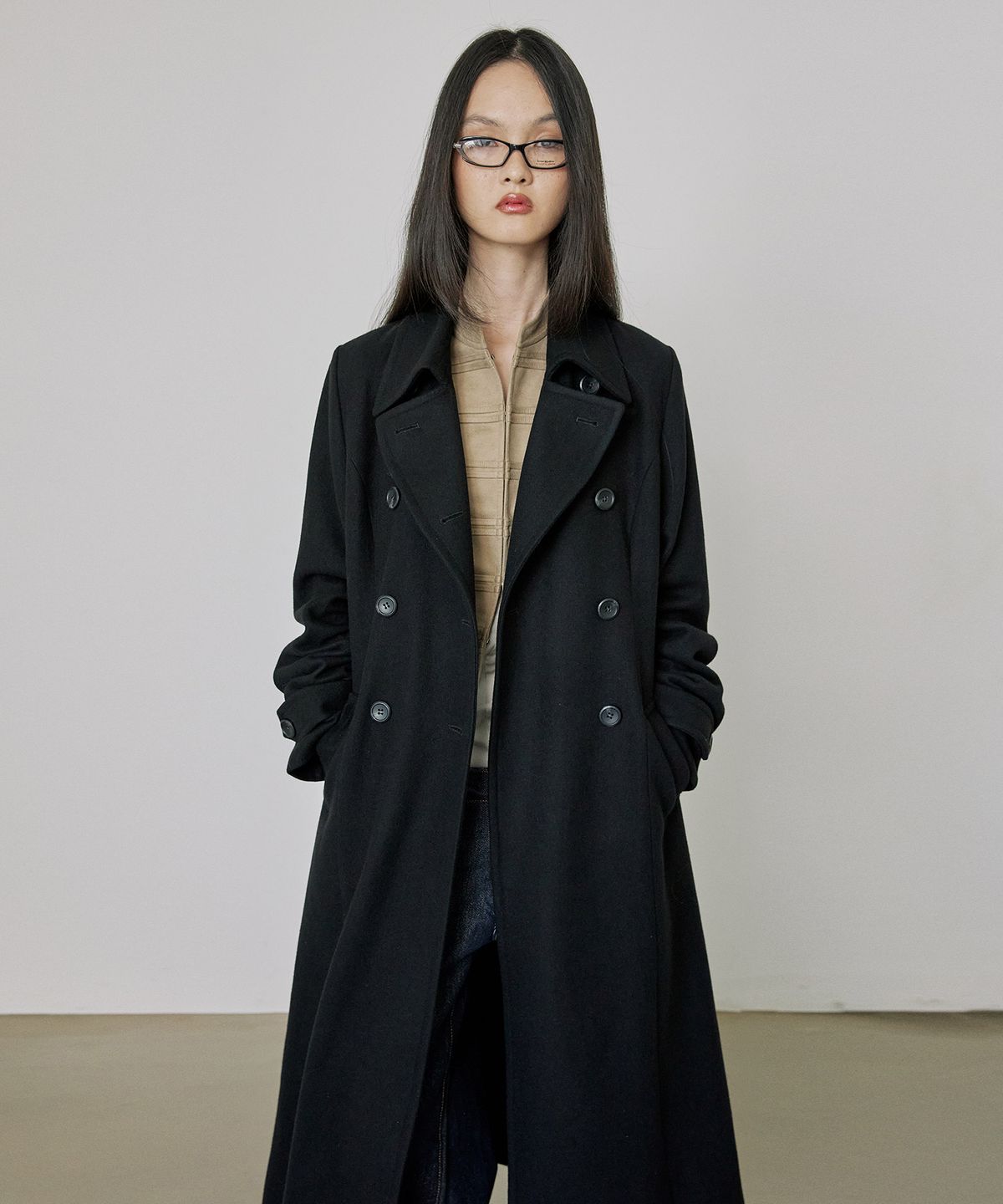스컬프터(SCULPTOR) Tailored Wool Long Coat Black