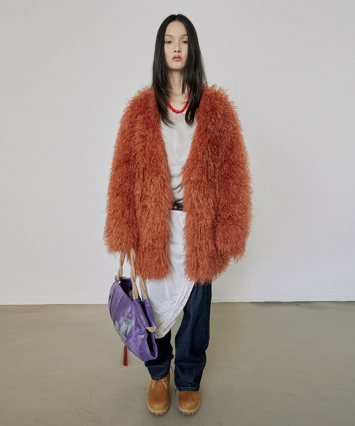 스컬프터(SCULPTOR) Faux Fur Middle Jacket Burnt Orange