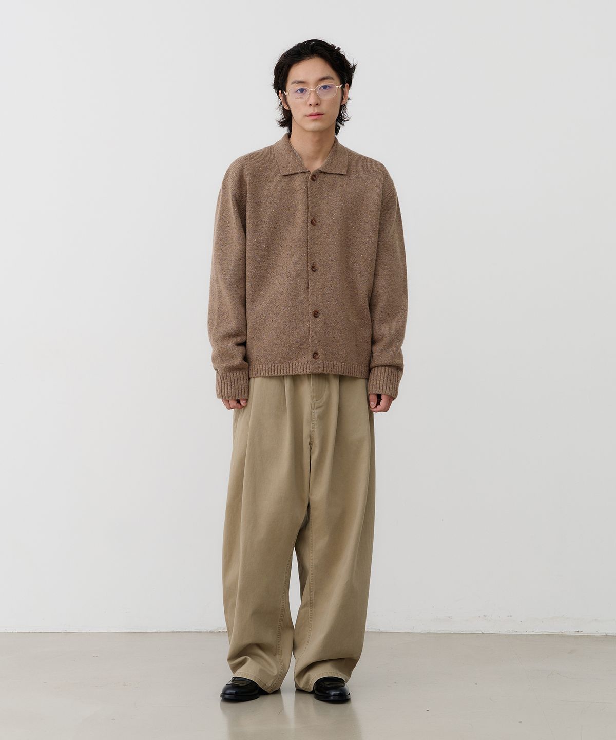 노운(NOUN) nep yarn collar cardigan (beige)