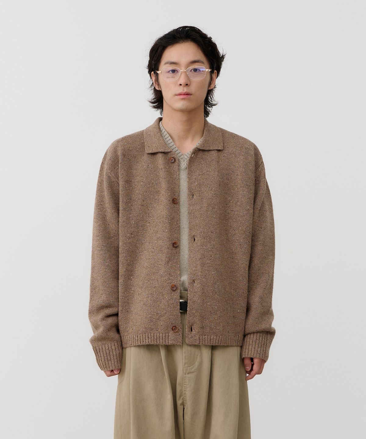 노운(NOUN) nep yarn collar cardigan (beige)