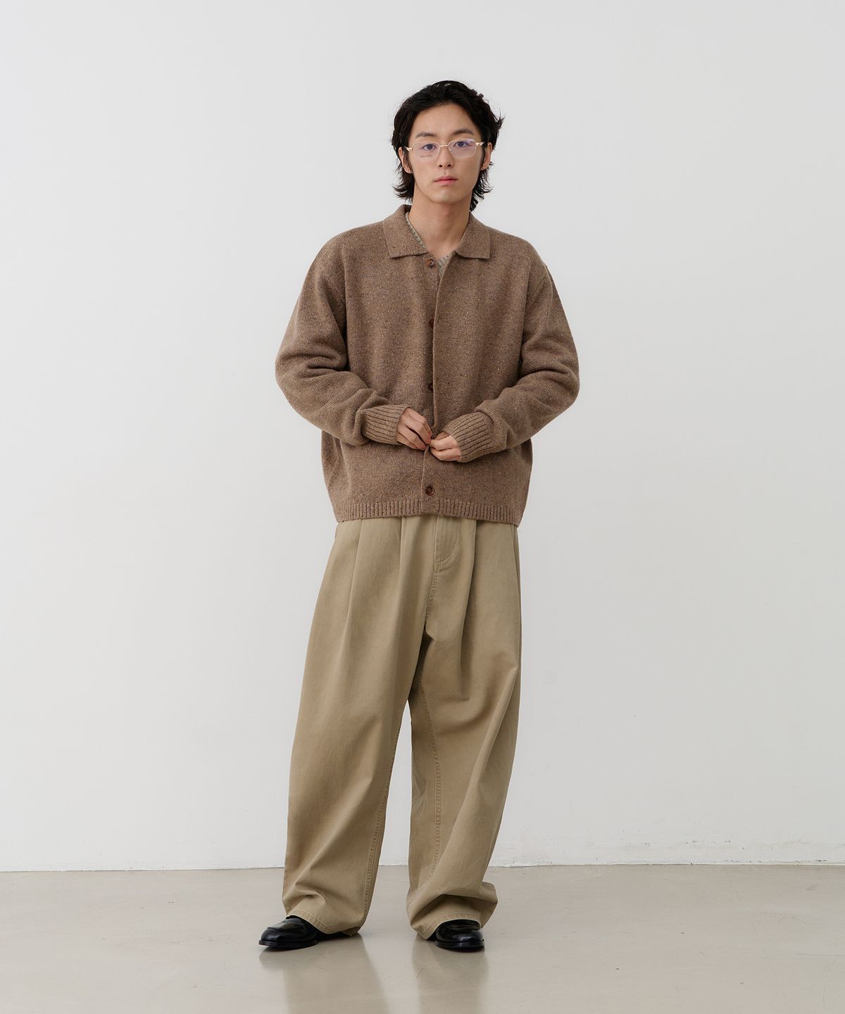 노운(NOUN) nep yarn collar cardigan (beige)