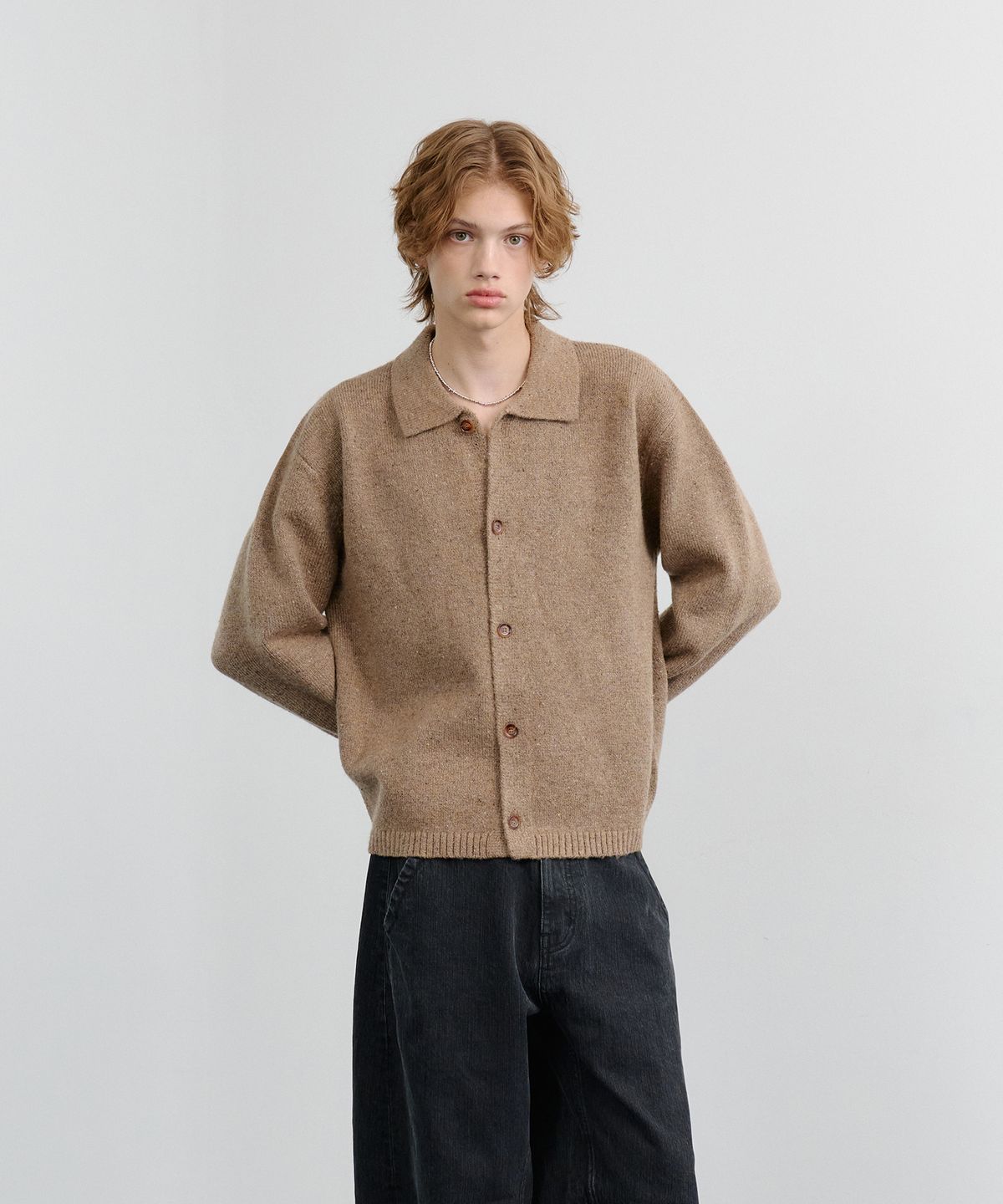 노운(NOUN) nep yarn collar cardigan (beige)