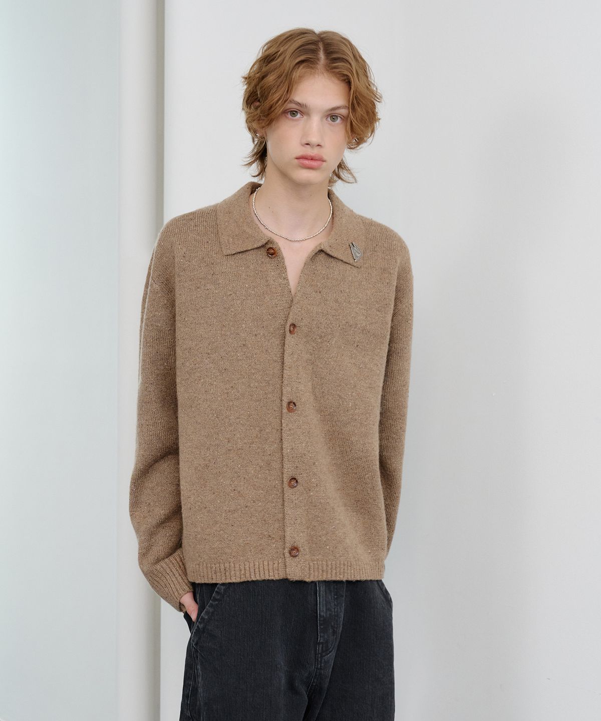 노운(NOUN) nep yarn collar cardigan (beige)
