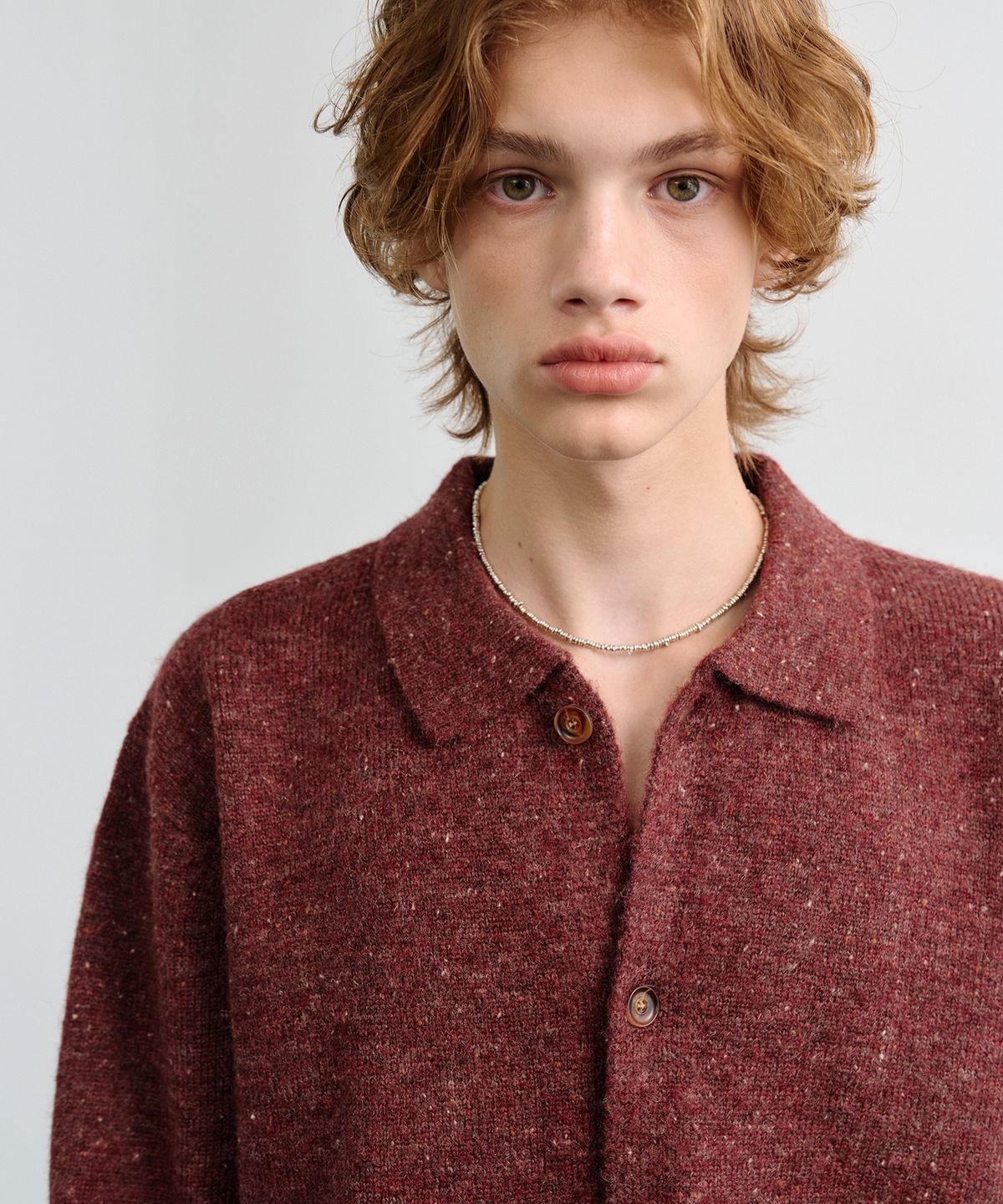 노운(NOUN) nep yarn collar cardigan (wine)