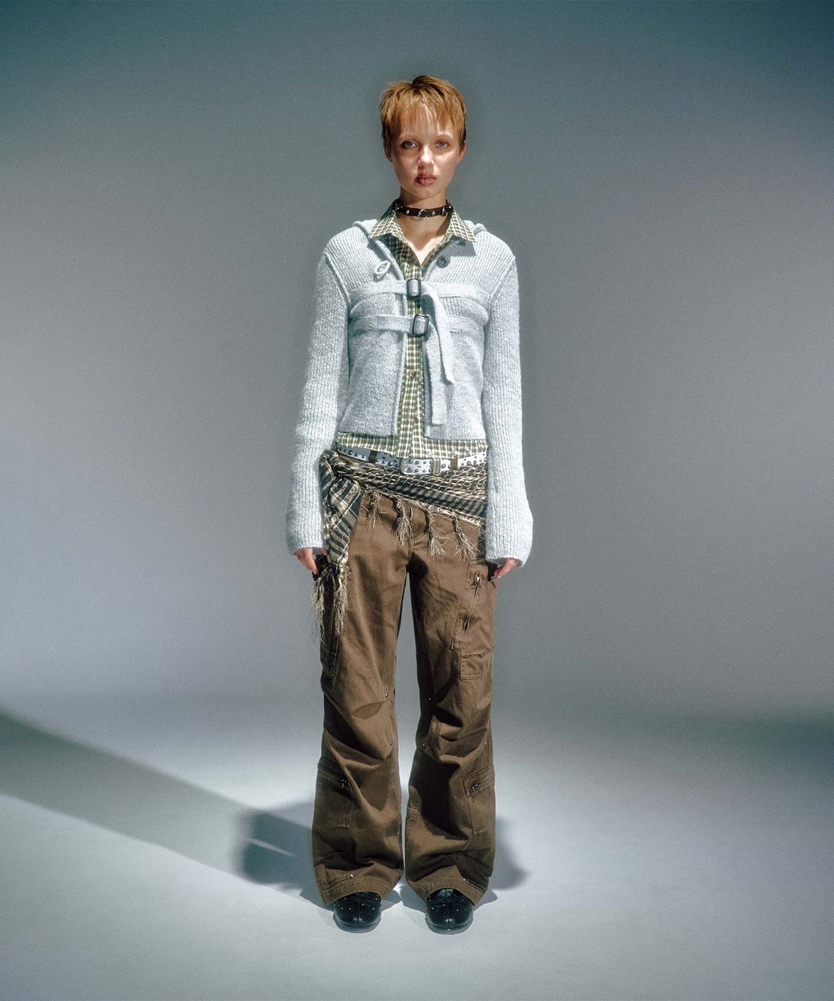 베이컨트 아카이브(VACANT ARCHIVE) KANNA BUCKLE HOODIE CARDIGAN MELANGE