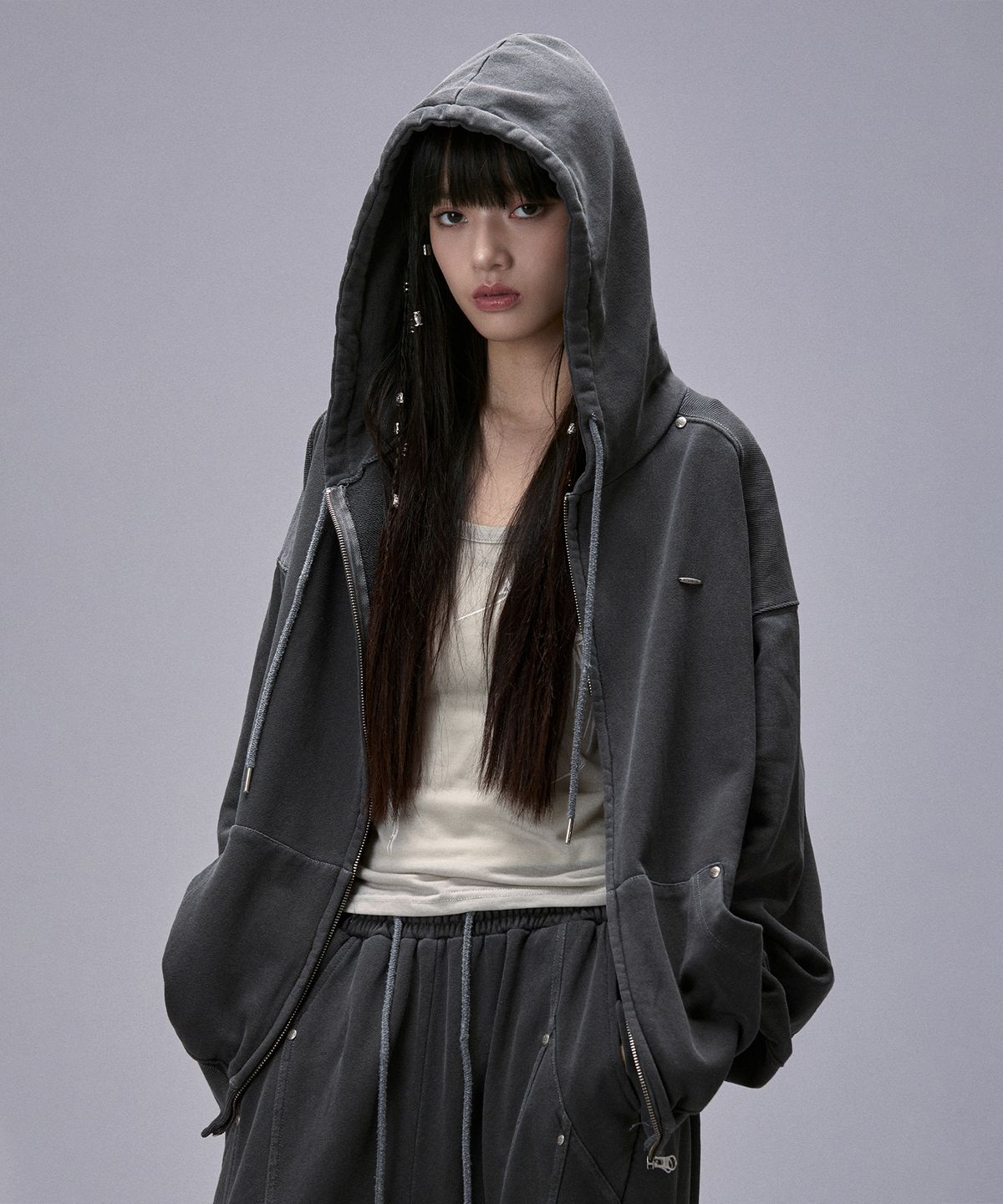 키치앤키스(KITSCH&KISS) Back Print Zip-Up Hoodie (25FOU-HDZP01)
