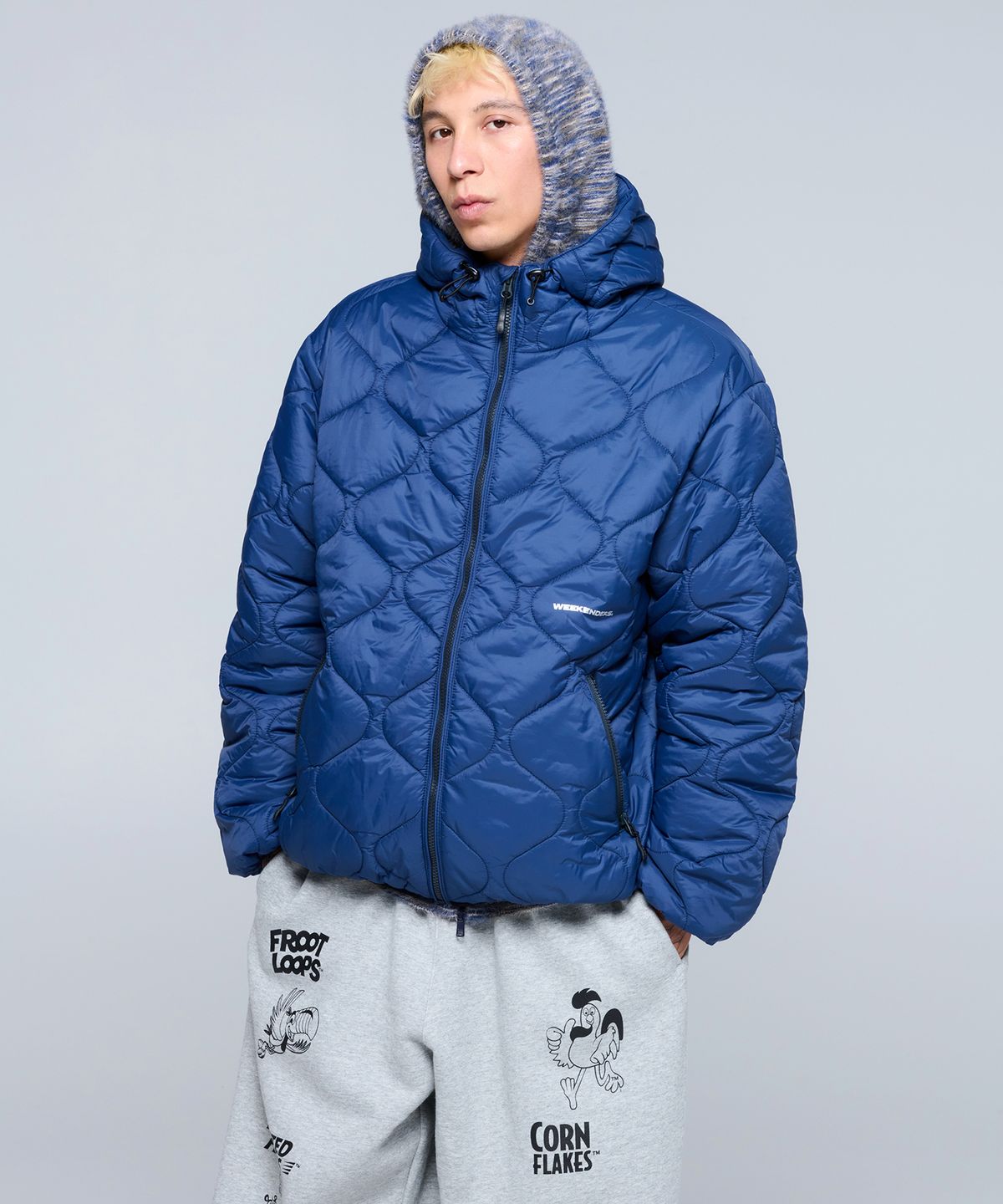 위캔더스(WKNDRS) MULTI STRIPED HAIRY ZIPUP (NAVY)