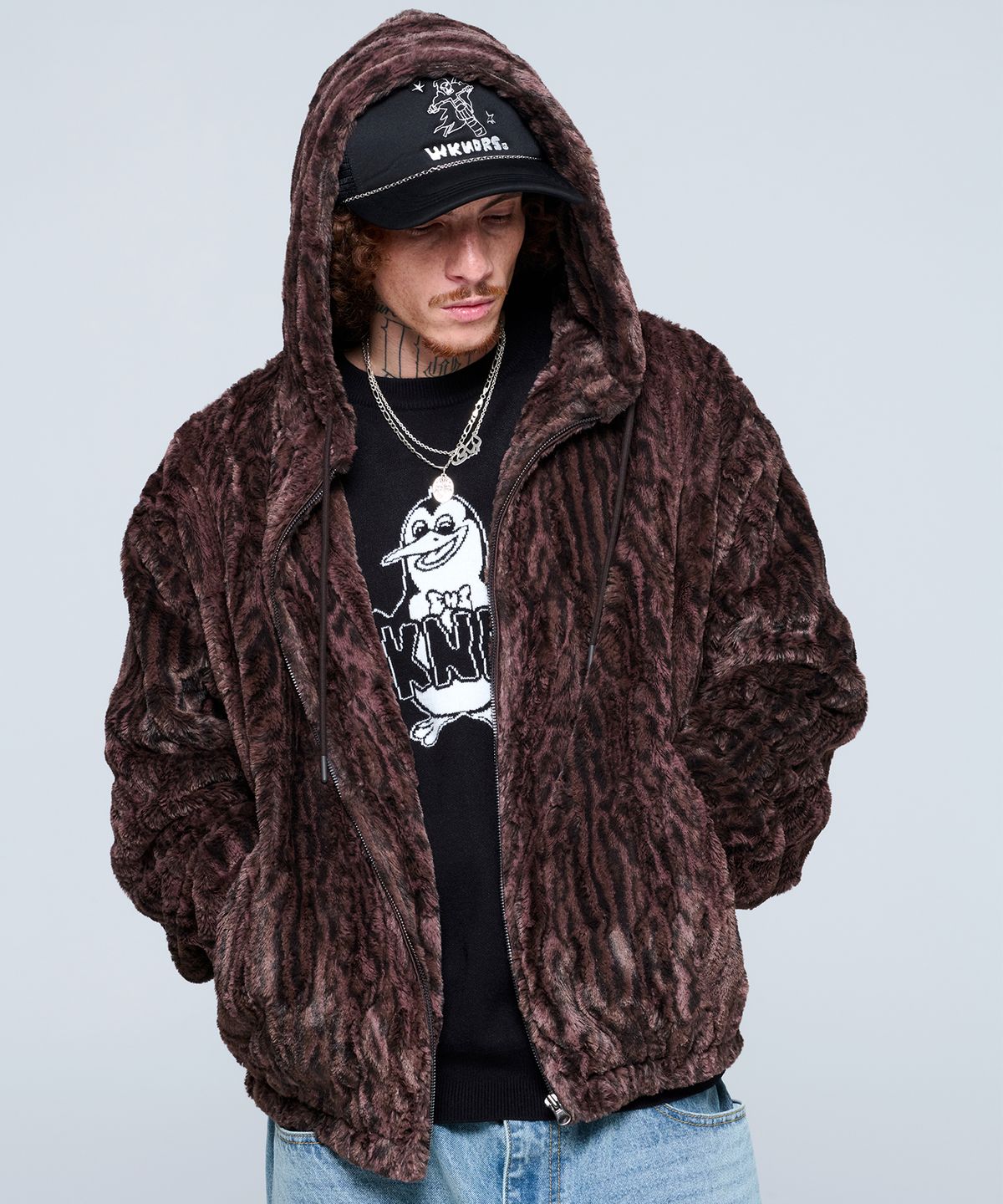 위캔더스(WKNDRS) FAUX FUR ZIPUP HOODIE (BROWN)