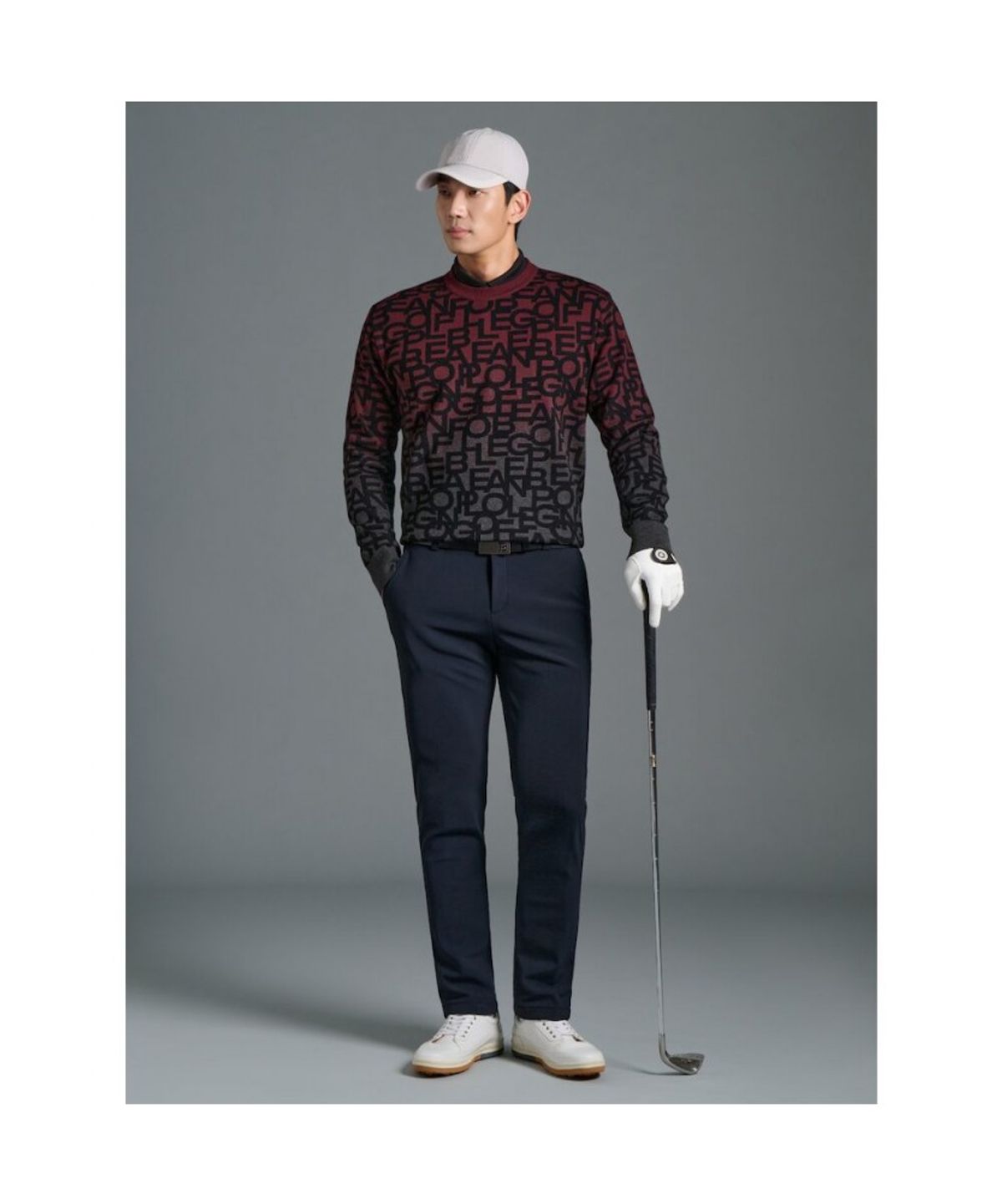 빈폴골프(BEANPOLE GOLF) 남성 로고 자카드 그라데이션 니트 - 와인