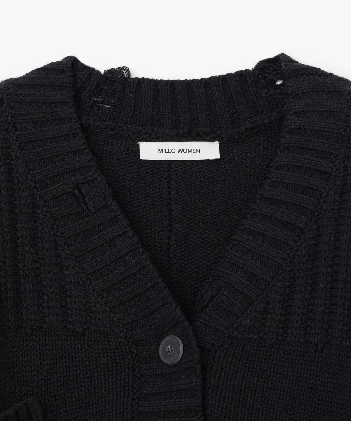 밀로 우먼(MILLO WOMEN) 믹스드 크롭 루즈 가디건 [블랙]