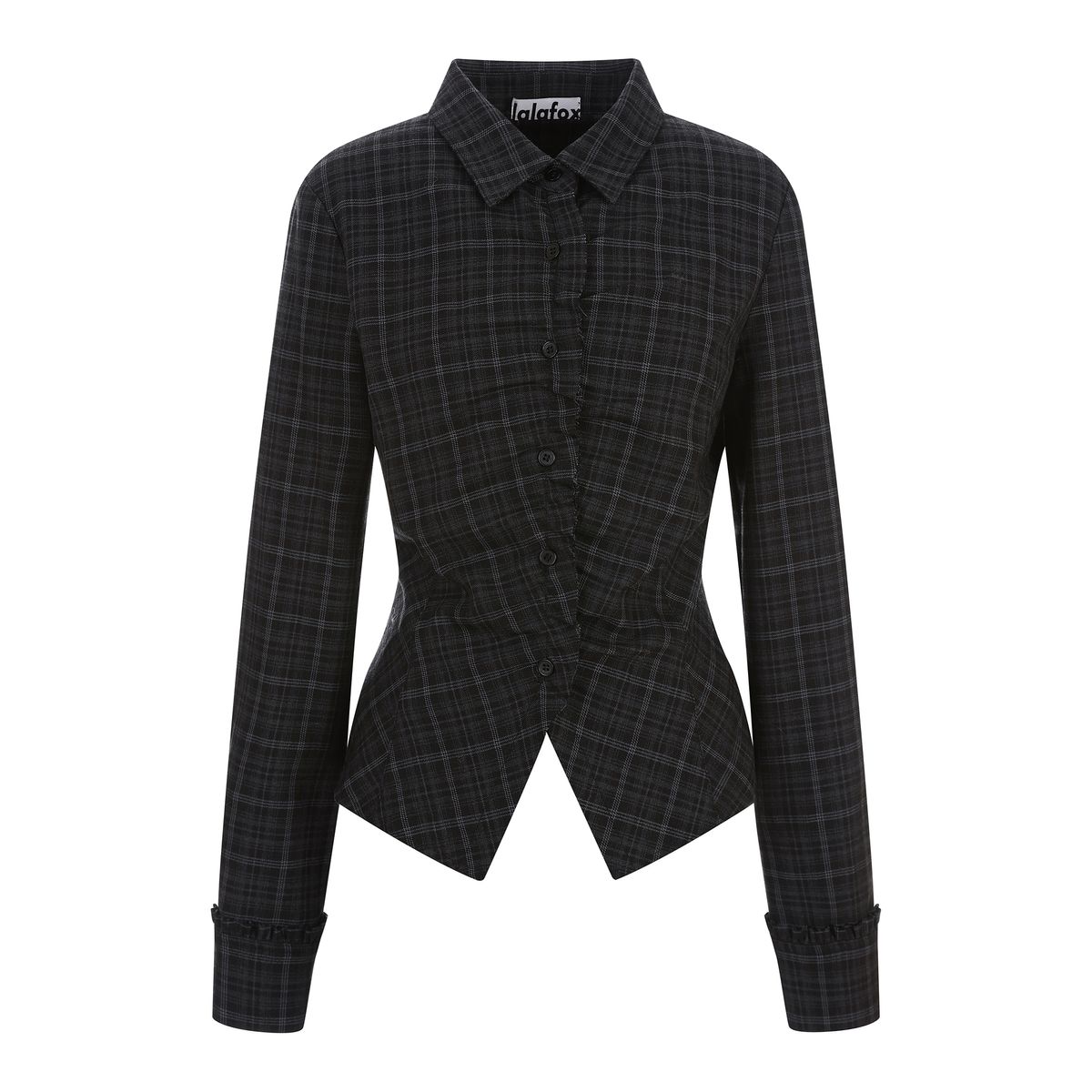 라라폭스(LALAFOX) FRILL SLIM CHECK SHIRT NAVY 체크셔츠 BR4WB001