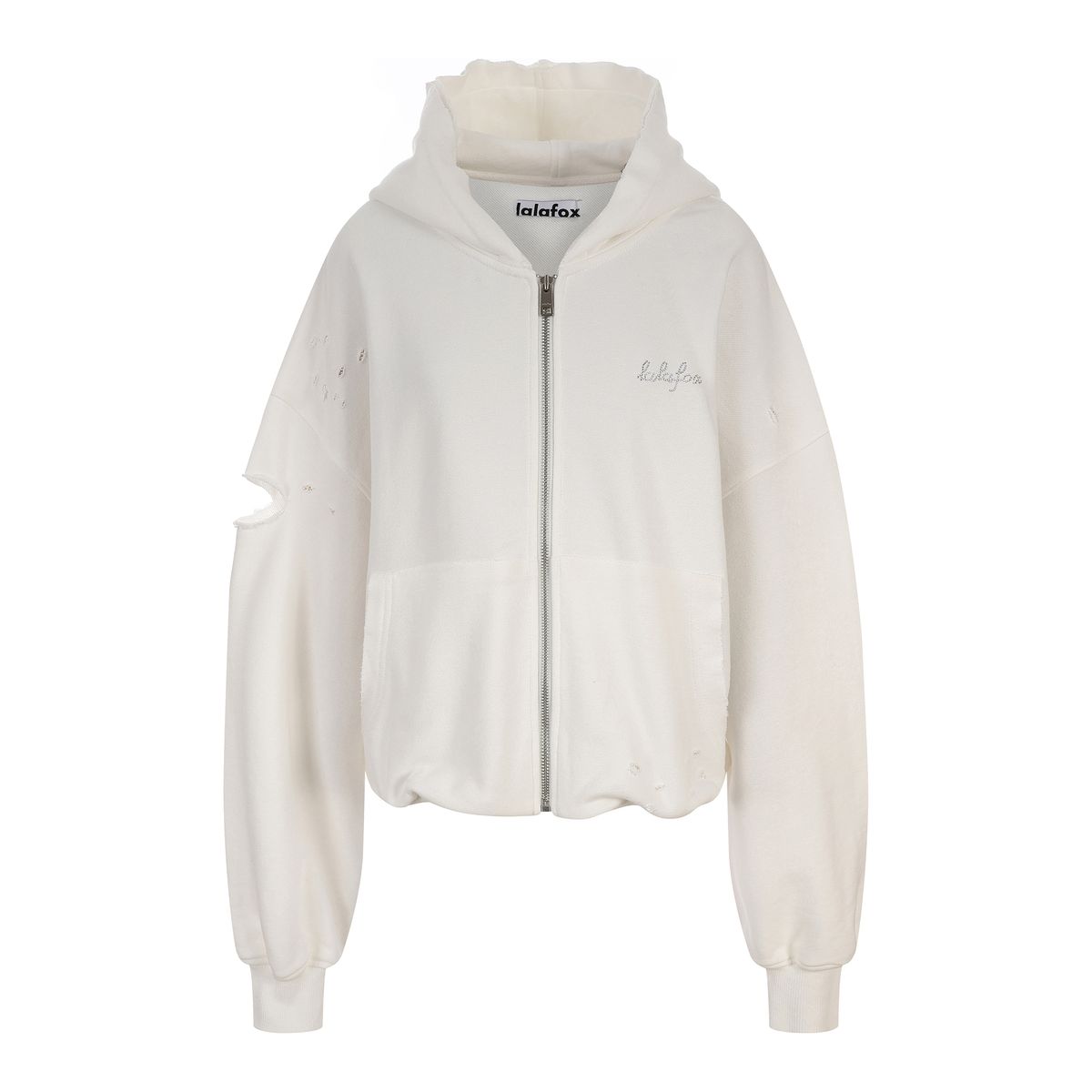 라라폭스(LALAFOX) DESTROYED HOODIE ZIP-UP WHITE 후드집업 BR4CJ001