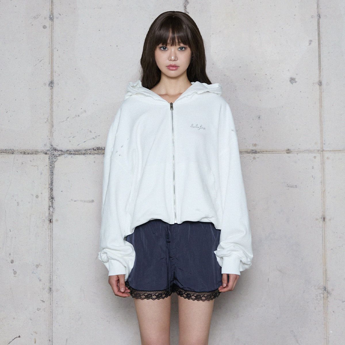 라라폭스(LALAFOX) DESTROYED HOODIE ZIP-UP WHITE 후드집업 BR4CJ001