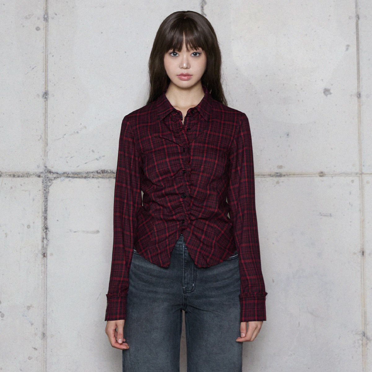 라라폭스(LALAFOX) FRILL SLIM CHECK SHIRT RED 체크셔츠 BR4WB002