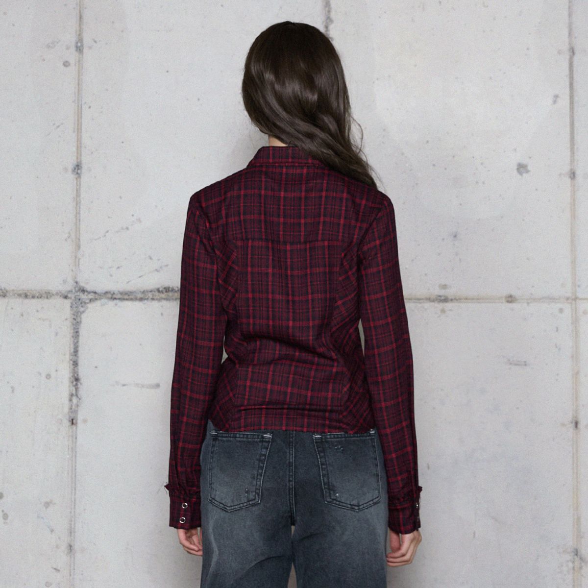 라라폭스(LALAFOX) FRILL SLIM CHECK SHIRT RED 체크셔츠 BR4WB002