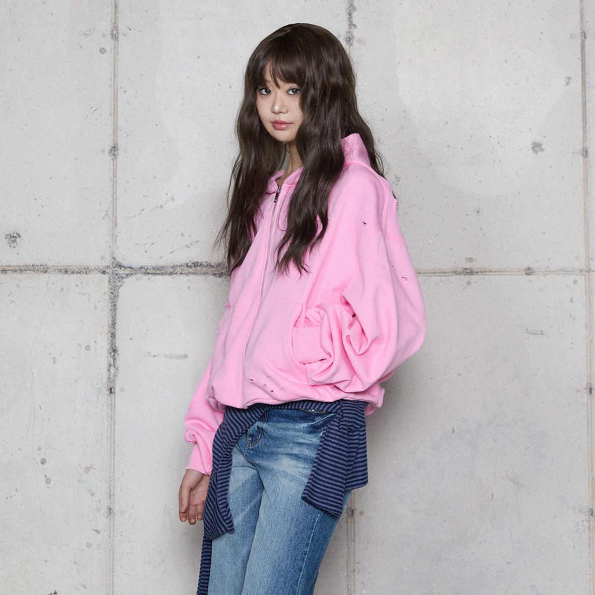 라라폭스(LALAFOX) DESTROYED HOODIE ZIP-UP PINK 후드 집업 BR4CJ002