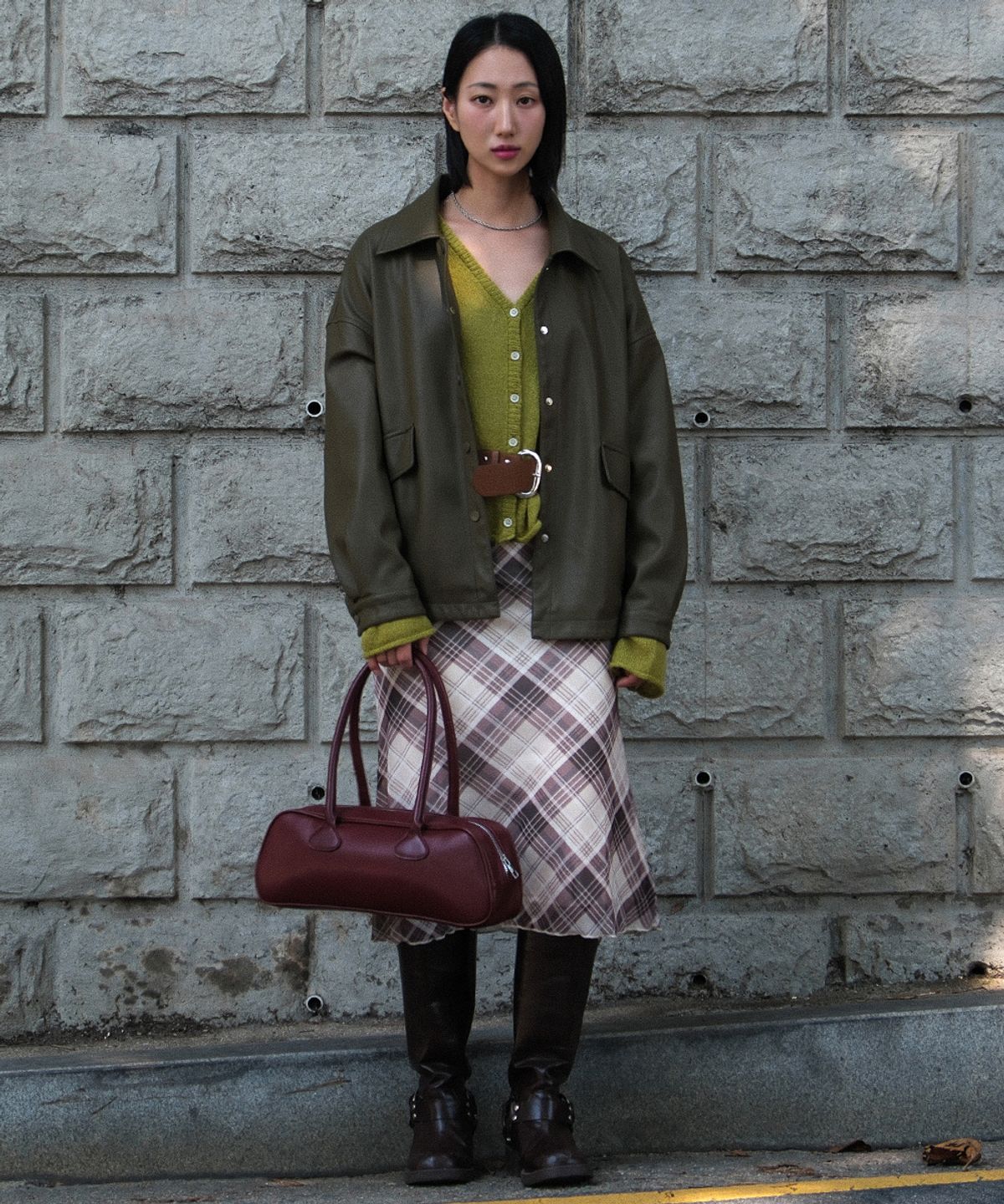 320쇼룸(320SHOWROOM) Loose Fit Faux Leather Jacket Khaki