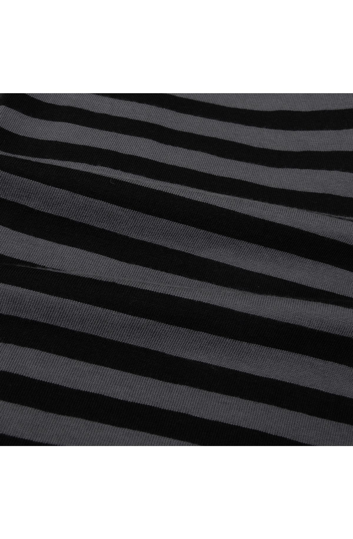메아(MEA) LETTERING STRIPED RAGLAN TOP [DARK GREY]