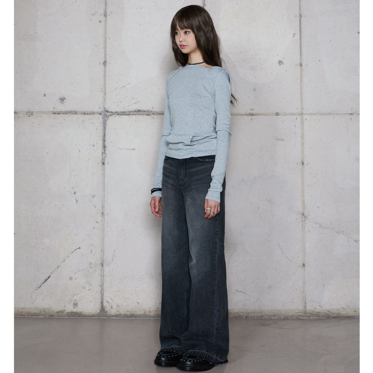 라라폭스(LALAFOX) WASHING WIDE DENIM PANTS BLACK 데님 팬츠 BR4DP004