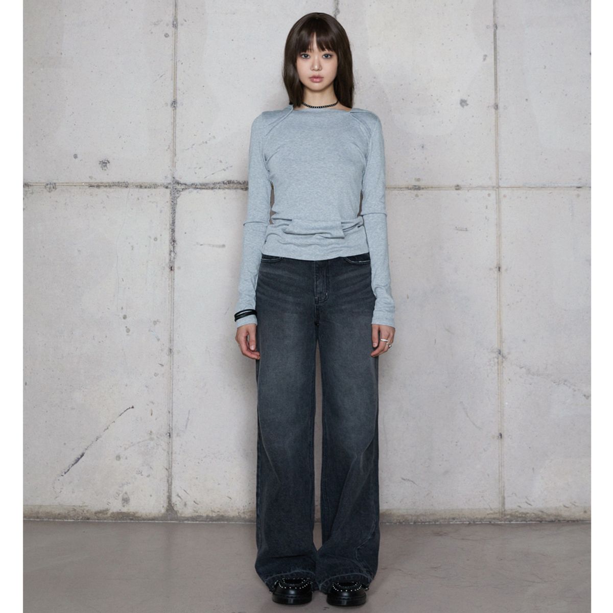 라라폭스(LALAFOX) WASHING WIDE DENIM PANTS BLACK 데님 팬츠 BR4DP004