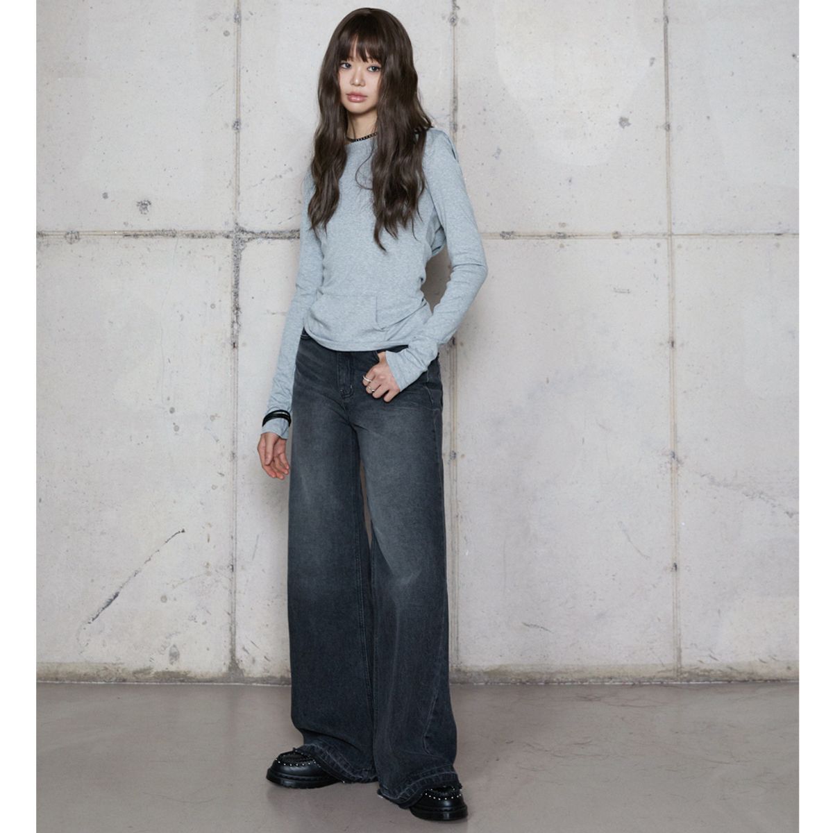 라라폭스(LALAFOX) WASHING WIDE DENIM PANTS BLACK 데님 팬츠 BR4DP004
